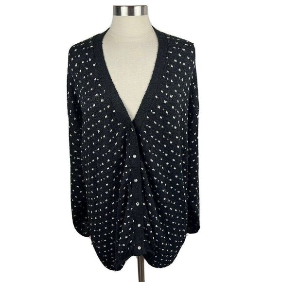 Brenda French Cardigan L Womens Black Polka Dot Embellished Button Front Vintage - Picture 1 of 8